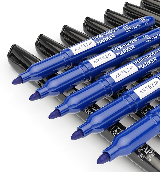 ARTEZA Permanent Markers in Bulk, Set of 60, Black & Blue, Fine Tip