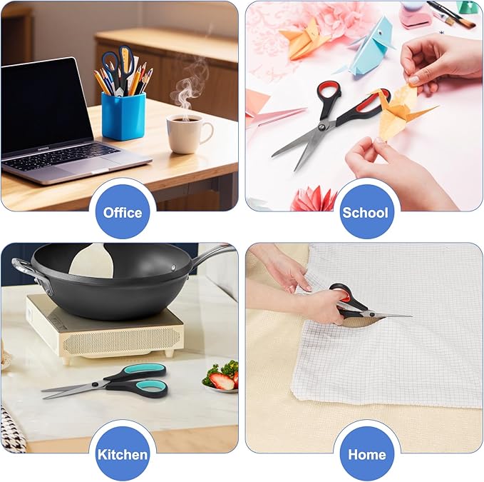 3 Pack Scissors All Purpose, 8.3" Sharp Stainless Steel Scissor With Ergonomic Soft-Grip Handles, Right/Left Hand, Scissors for Office, School, Classroom, Kitchen, Crafts, Sewing (Red+Green+Blue)