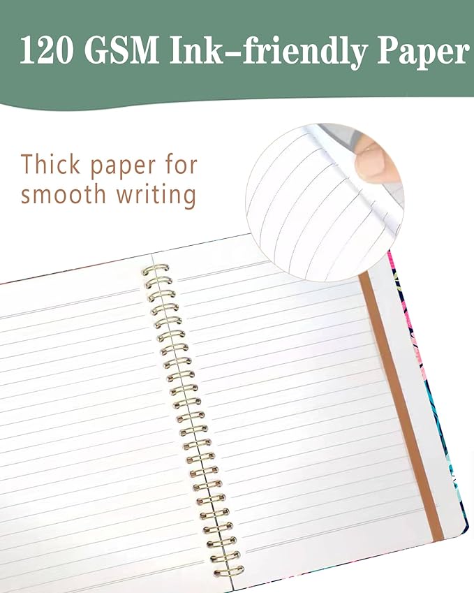 Spiral Journal Notebook, A5 Cute Notebooks for Women Men, College Ruled Hardcover Notebook for Work & Note Taking, 60 Pages Double-Wire Journals for Writing, Cute Purple Flowers