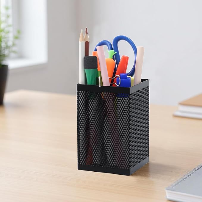 Comix Mesh Pen Holder Desk, Wire Pencil Holder with Foam Pad and Non-Slip Bottom Office Supplies Desk Organizer for Home Office School, 1 Pack