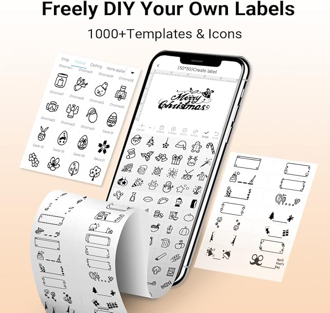 Phomemo Label Maker- M221 Address Label Printer 3’’ Portable Bluetooth Label Maker Machine for Barcode, Address, Logo, Mailing, Stickers, Small Business, Home, Office, White