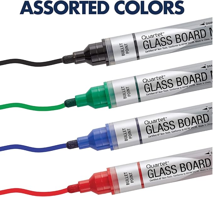 Quartet Glass Board Dry Erase Markers, Premium Whiteboard Markers, Bullet Tip, Assorted Colors, 12 Pack (79554)