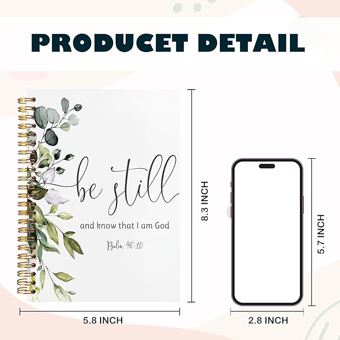 BearCake Be Still and Know That I am God Eucalyptus Christian Notebook Journal, Christian Gifts for Women, Bible Notebooks for Note Taking, Bible Journaling Notebook, Hardcover Spiral Notebook 5.5x8.3