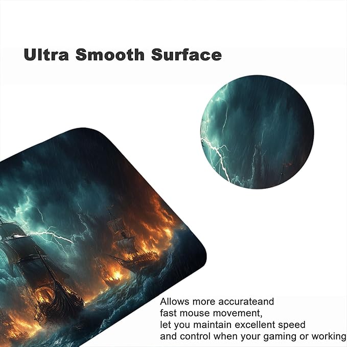 Pirate Ships Desk Pad Mouse Pad Ocean Lightning Dark Movie XL Mouse Pad Large Mousepad Extended Laptop Keyboard Mat Gaming Desk Pad Mouse Mat Office Computer Keyboard Laptop Home 31.5"x11.8"