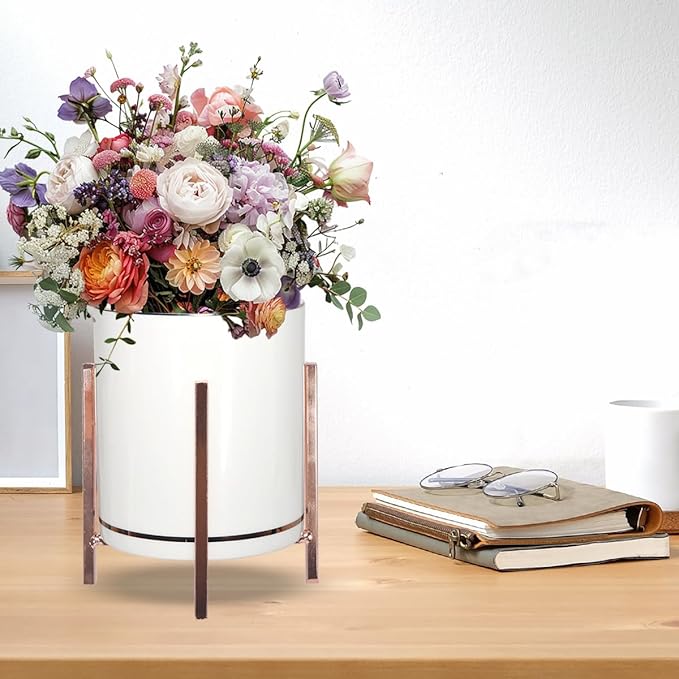 Rose Pen Cup Holder for Ladies, Desk Pencil Holder for Women, Ceramic Pencil Cups, Rose Gold Makeup Brush Cup, Cute Makeup Brush Holder, Office Desk Accessories for Women