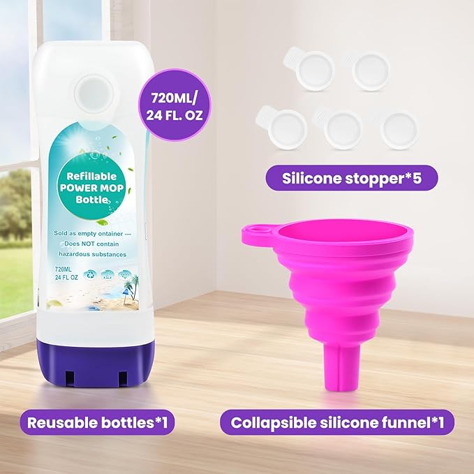 YFUARY Refillable Solution Bottle for Swiffer Power Mop, 720ML/24 FL OZ Leak-Proof Reusable Empty Cleaner Container, Universal Fit for Any Liquid Cleaner, Easy Install