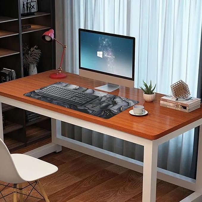 Dark Marble Desk Pad Mouse Pad,Large XL Retro Mouse Mat with Stitched Edges,Non-Slip Rubber Base Mousepad for Office PC Keyboard Laptop and Home Work Desk Mat(27.5X11.8 in)