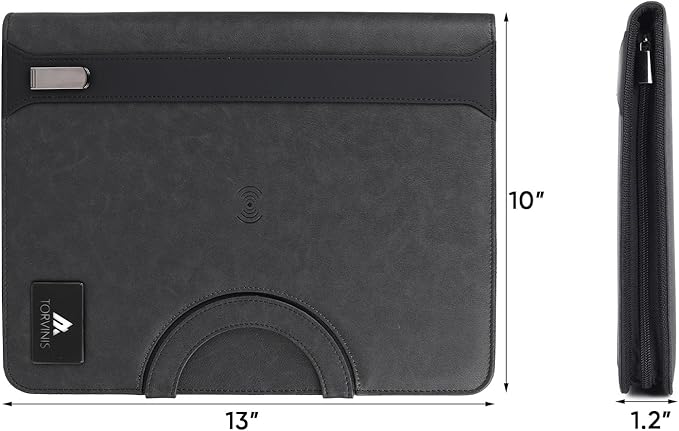 Premium Leather Padfolio with Zipper,Business Folder,Smartest Protective 10.1 Inch Tablet Sleeve,8000mAh Power Bank,Wired Charging,Presentation Slot,Solar Calculator, Card Storage, Writing Pad