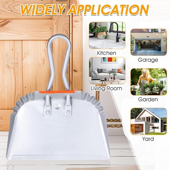 4 Pack Heavy Duty Metal Dustpan Large Wide Dust Pans for Household Handheld Wide Scooper and Debris Cleaning Tool Ideal for Home and Commercial Use(Grey,12 Inch)
