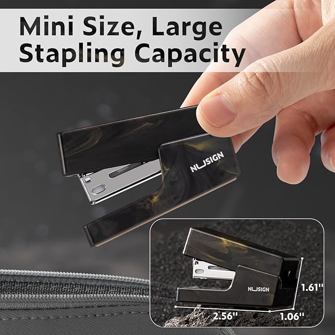 Mini Stapler with 830 Staples, Small Cute Desk Staplers, 25 Sheet Capacity, Fluid Black