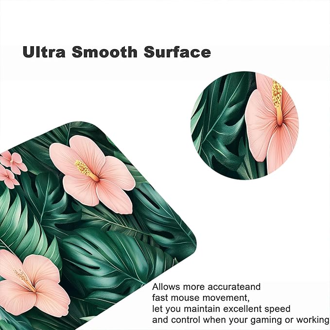 Tropical Leaves Gaming Mouse Pad Desk Pad Flowers Ferns Nature Green Pink Mouse Pad Mousepad Extended Laptop Keyboard Mat Gaming Desk Pad Mouse Mat Office Computer Keyboard Laptop Home 31.5"x11.8"
