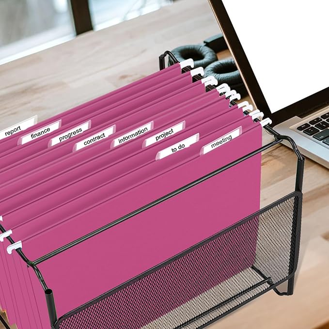 HERKKA Hanging File Folders, 30 Pack Reinforced Letter Size Hanging Folders, Designed for Bulky Files, Filing Cabinet, 1/5-Cut Adjustable Tabs (Pink)