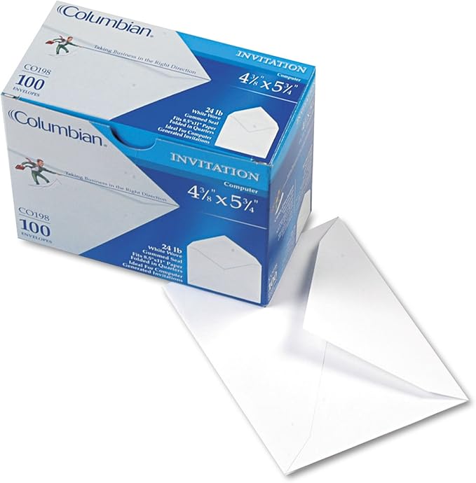 Columbian Invitation Envelopes, A2, 4-3/8 x 5-3/4 Inches, White, 100 Per Box (CO198)