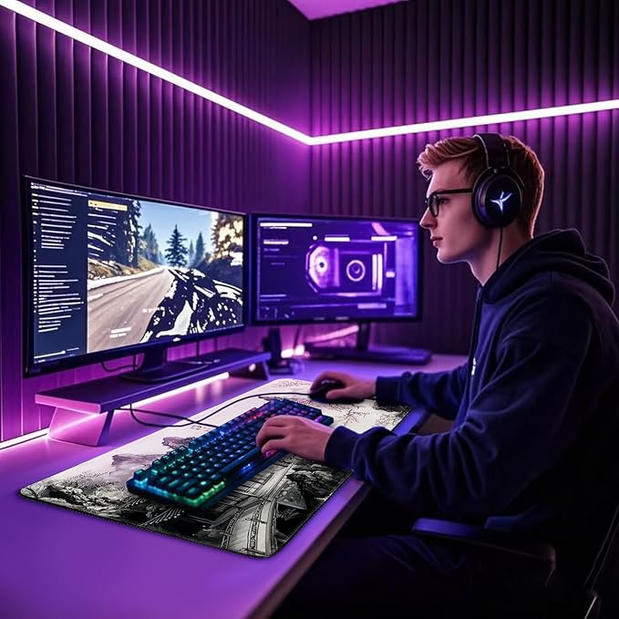 Japanese Black and White Cherry Blossoms Large Gaming Mouse Pad 31.5"x15.7"|XXL Desk Mat, Non-Slip Rubber Base & Stitched Edges - Extended Mousepad for PC/Laptop/Office/Home Decor