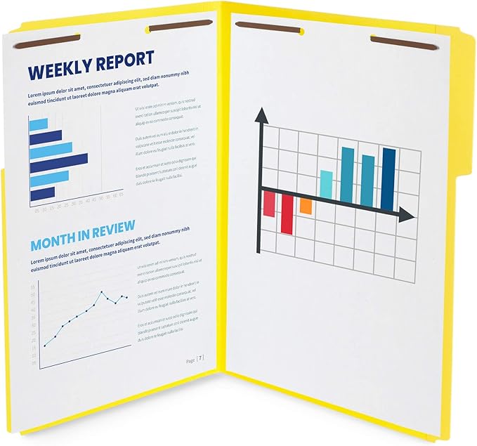 Blue Summit Supplies Yellow File Folders with Prongs, Legal Size, and 1/3 Cut Reinforced Tabs, Durable 2 Prongs, Designed to Organize Standard Medical or Law Files, 50 Pack