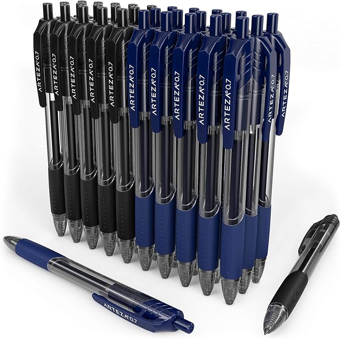 ARTEZA Gel Pens, Set of 30 – 15 Black & 15 Blue Retractable Rollerball Pens, 0.7 mm Medium Point for Office, School & Daily Writing Tasks