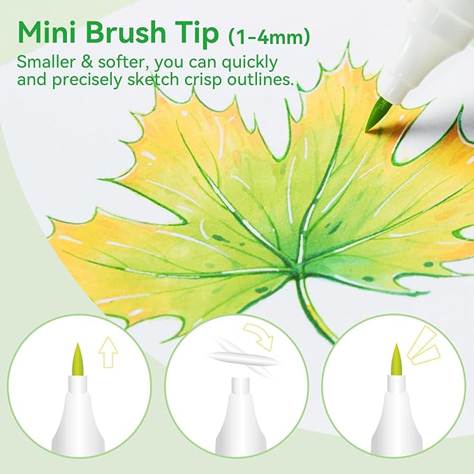 Ohuhu Alcohol Markers: Mini Brush & Slim Broad 60 Landscape Colors Dual Tip Brush Tip Alcohol-based Art Marker for Artists Adults Coloring Illustration- Refillable - Kaala B Series of Ohuhu Markers