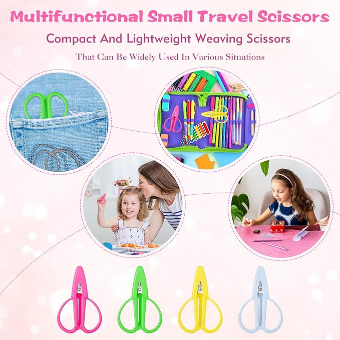 4 Pack Mini Scissors - Small Sharp Scissors All Purpose with Cover Tiny Detail Scissor for Travel Crafts Sewing Embroidery DIY (4 Colors)