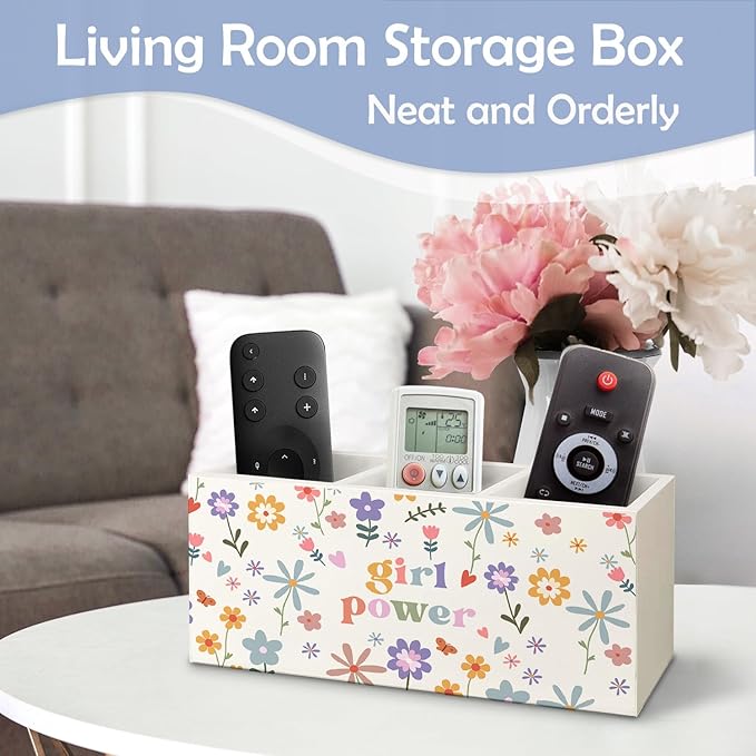 SNNDER Girl Power Pen Holder for Desk, Feminist Gifts, Female Women Empowerment Gifts, Wildflower Floral Aesthetic Wooden Pen Pencil Holder Organizer for Home Office Desk Accessories