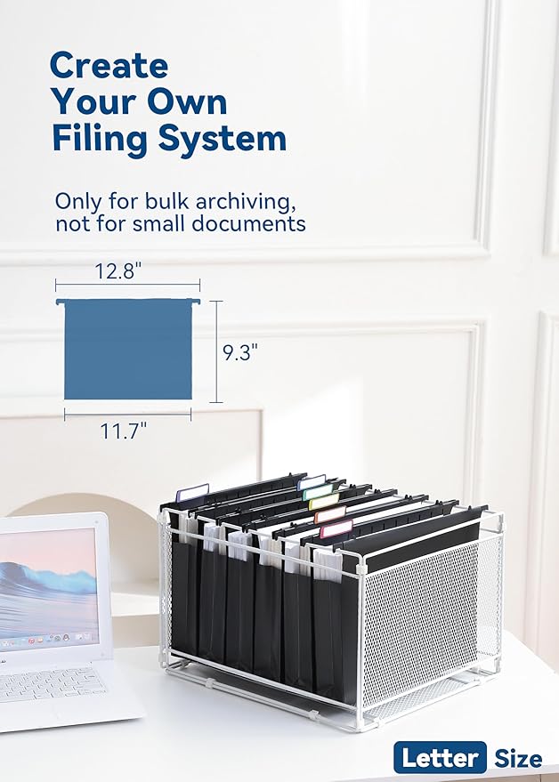Plastic Extra Capacity Hanging File Folders, 2" Expanding Pocket, Heavy Duty for Filing Cabinet, Insertable 1/5-Cut Tabs, Letter Size - 12 Pack