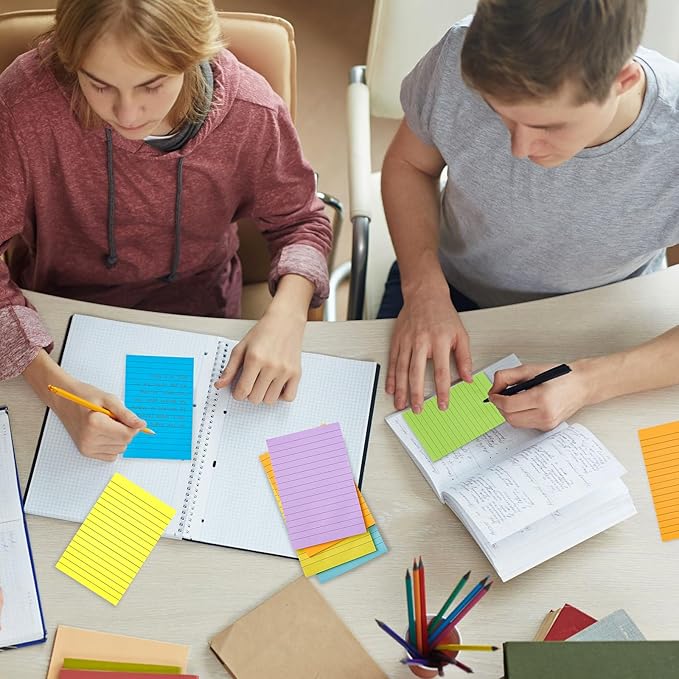 9 Pack Lined Sticky Notes 4x6 in Post, 9 Bright Colors Sticky Notes with Lines, Self-Stick Note Pads, Large Ruled Memo Pads for Office Home School Supplies, 40 Sheets/Pad