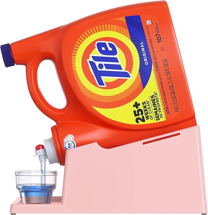 TidyFriend No-Spill Liquid Laundry Detergent Dispenser Holder, Laundry Soap Dispenser Holder with Drip Tray for Laundry Room Organization (No Strap and No Detergent Bottle Incl (Rose)