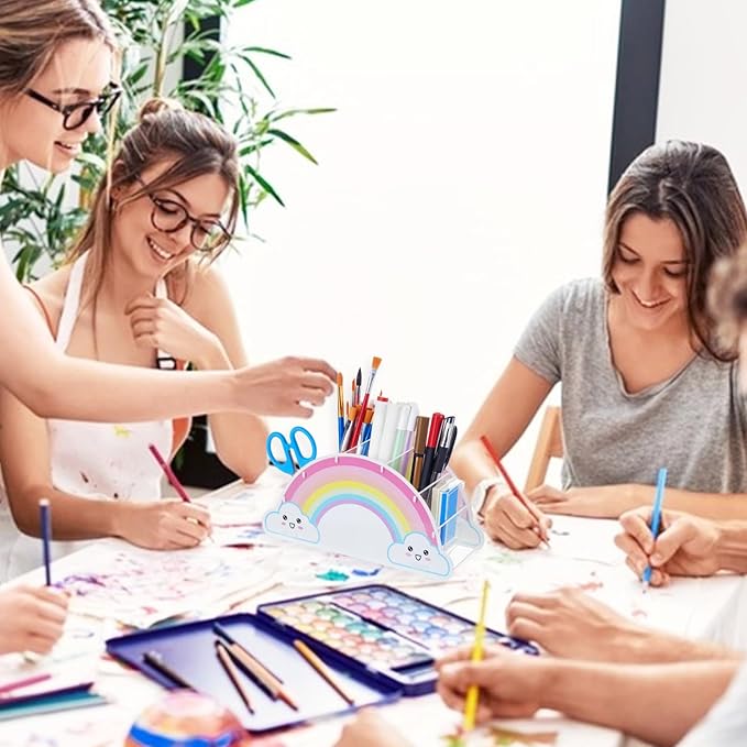 Rainbow Acrylic Desk Organizer Pencil Holder for Desk Art Stationery Supplies Organizer Rainbow Supply Caddy for Home Classroom Office Supplies Birthday Gifts