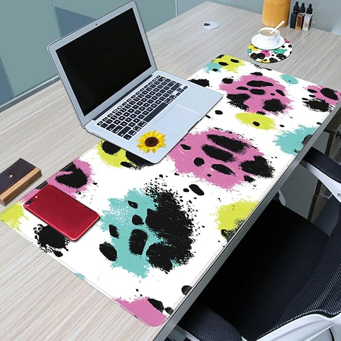 Desk Mat Large Gaming Mouse Pad (31.5x11.8 inch) with Stitched Edges, XL Mouse Pad +Coaster, Extended Mouse Mat Keybroad Mousepad Non-Slip Rubber for Gamer Men Women, Color Leopards