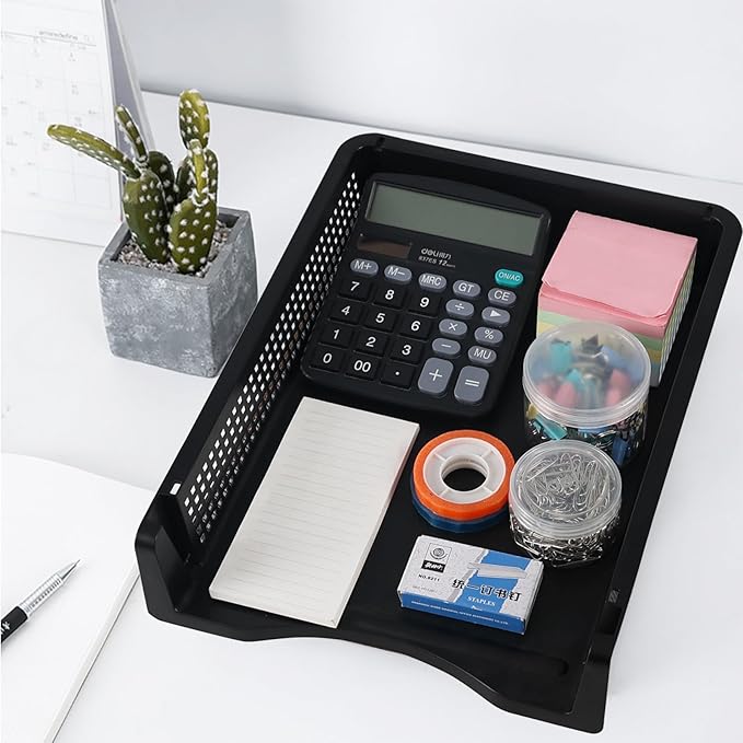 6 Pack Stackable Office Paper Organizer Tray, Desktop File Document Letter Tray Holder, Black