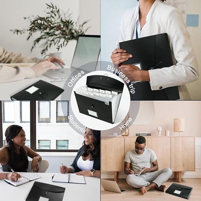 Expandable File Folders, Expanding Receipt Organizer, Accordion Folder File Folders, Important Document Organizer, Accordion Folder for Office/School/Home (Black)