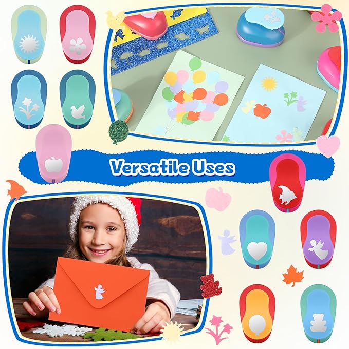 Harloon 10 Pcs Craft Hole Punch Shapes 1 Inch Paper Punch Hole Mix Shapes Cutters for Paper Crafting Scrapbooking Kids Teacher Office Supplies (Rich)
