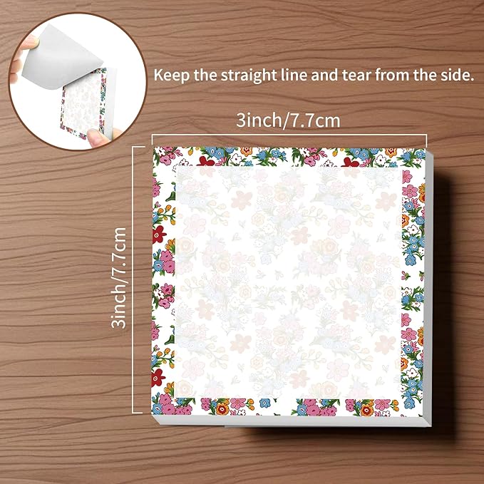 Sticky Notes, 2 Pads, 3x3 inches, Cute Colorful Fun Self-Stick Note Pads, Easy Post, Strong Adhesive Notepad Tiny Colorful Flowers