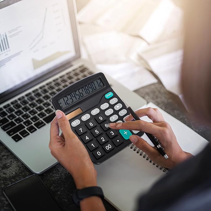 8 Pack Desktop Calculator 12 Digit, Solar Battery Basic Calculators, Dual Power Electronic Calculators with Large LCD Display, Sensitive Button Handheld Calculator for Office Home School, Black