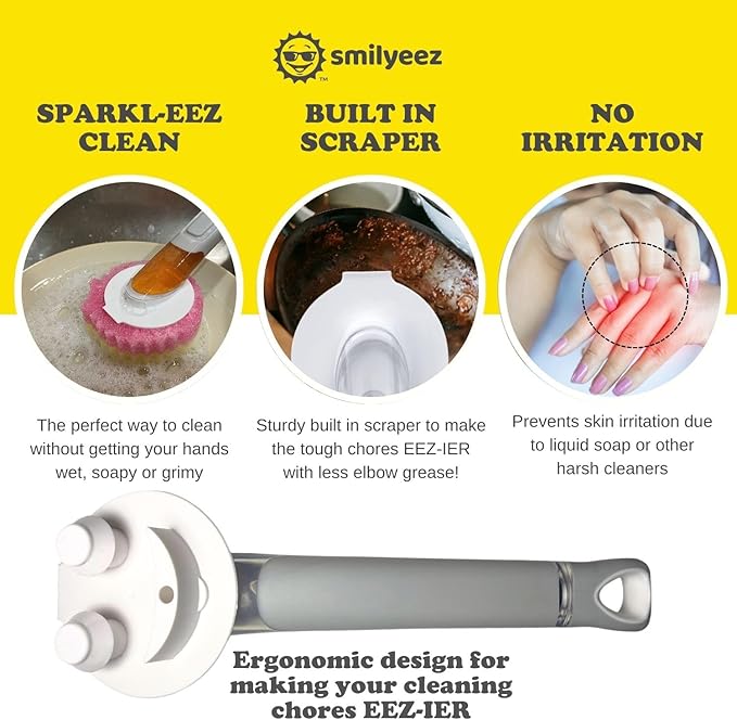 The Original Smiling Handle with Soap Dispensing for Scrub Daddy (Reg. TM) Sponge and Scrub Moji Sponge (White)