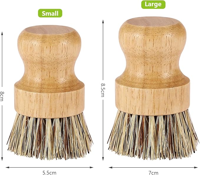 Natural Wooden Dish Brush,Kitchen Bamboo Scrub Brush for Dishes,2 Pack (Style-A, Small)