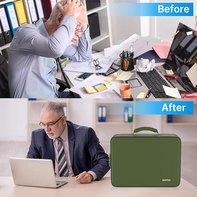 ENGPOW 5200℉ Fireproof File Organizer Bag with 13 Pocket Accordion File Folder,Document Organizer Box with Lock&Labels,Multi-Layer Portable Home Travel Safe Storage for Important Documents,Green