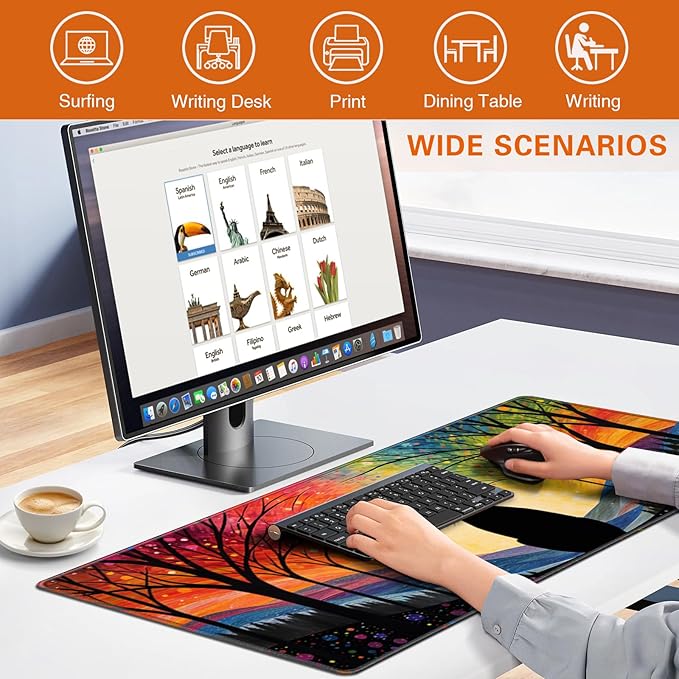 Anime Black Cat Mouse Pad Cute Desk Mat, XXL Large Gaming Mouse Pad Keyboard with Stitched Edges Non-Slip, 35.4×15.7in Keyboard Mat for Desktop Computer Laptop Office Women Desk