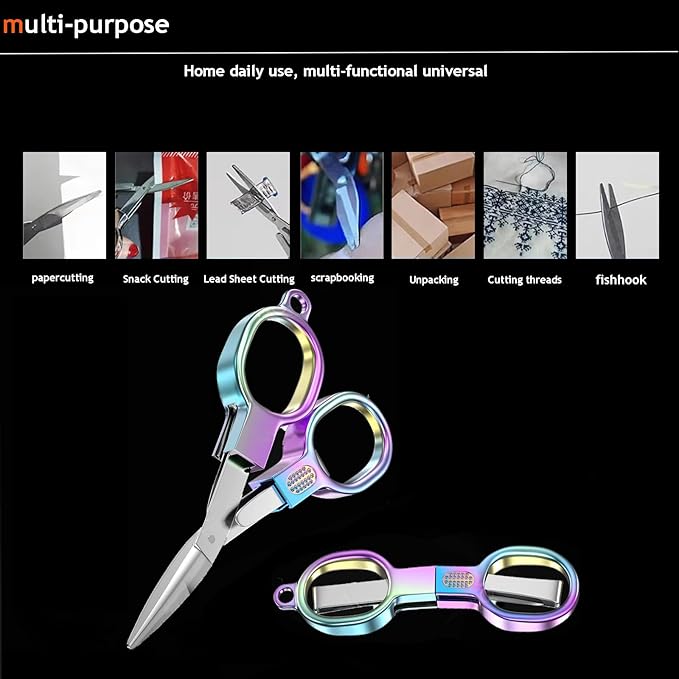2PCS Folding Scissors, Stainless Steel Safety Portable Mini Travel Small Scissors, Foldable Pocket Badge Scissor, Suitable for Travel, Home, Office, Craft, Sewing, Nurse Accessories