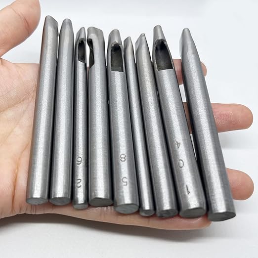 9 Size Oval Hole Punch Set for Leather 1.4mm-5mm, Carbon Steel Hollow Leather Crafting Hand Punching Tool Kit for Watch Cloth Belt Gaskets