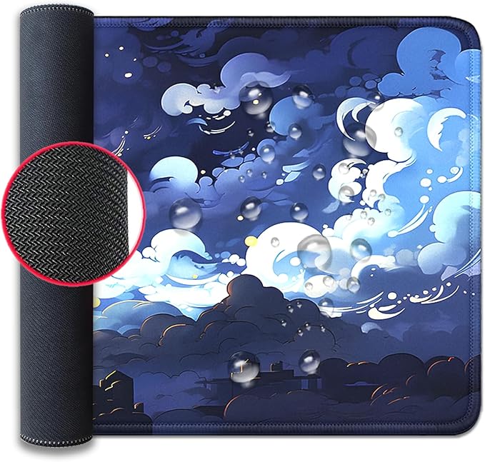 Blue Clouds Mouse Pad,Extended Stars Sky Dark Blue Clouds Mousepad Desk Pad with Stitched Edges,Non-Slip Waterproof Rubber Base Mouse Mat for Office Computer Keyboard Laptop Home(27.5x11.8 in)