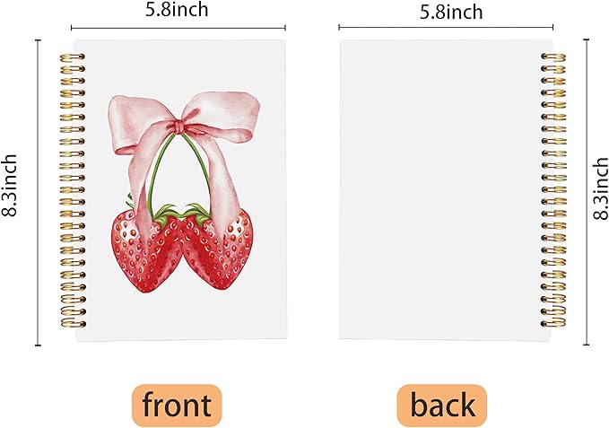 Strawberry Notebook, Coquette Pink Bow Notebook, Preppy Aesthetic Journal for Note Taking, Cute Girly Notebook, Preppy Gifts for Women, Pink Office Supplies, Spiral Notebook 5.5x8.3 Inch