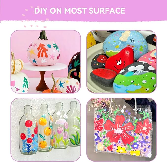 Arrtx Acrylic Paint Pens Basic Series 36D,Brush Tip Markers for Rock, Wood, Ceramic, Glass, Canvas, Metal, Plastic, Fabric, Stone & DIY Projects