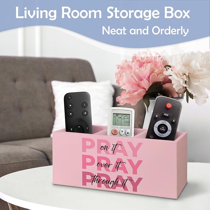 SNNDER Christian Pen Holder for Desk, Prayer Christian Gifts for Women, Pray on It Pray Over It Pray Through It Wooden Pen Pencil Holder Organizer for Home Office Desk Accessories(PINK)