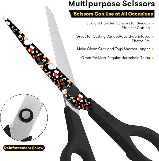 All Purpose Scissors for Construction Scrapbook Kraft Craft Paper, Gifts Wrapping Packing Paper Cutter Tool, 3 Pack Ultra Sharp 8" Thick Blade Comfort-Grip Scissors for Moving Package Supplies