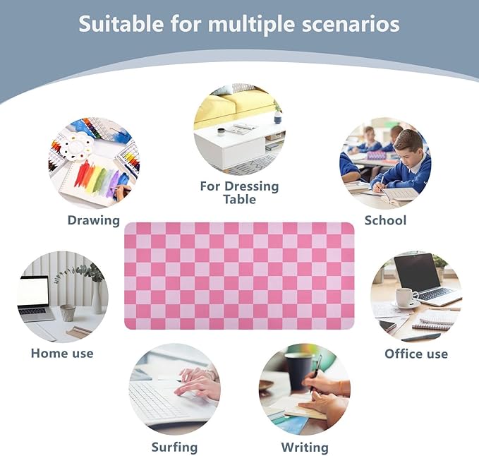 Mouse Pad Desk Mat Leather Desk Pad Large Gaming Desk Cover Protector Mat for Keyboard Computer Laptop Office Waterproof 47.2 x 23.6 Inch Checkered Pink