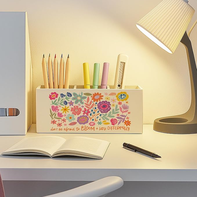 Boho Floral Mental Health Pen Holder for Desk, Special Education Classroom Must Haves, Inspirational Autism ADHD Awareness Pencil Holder for Classroom Therapy Office