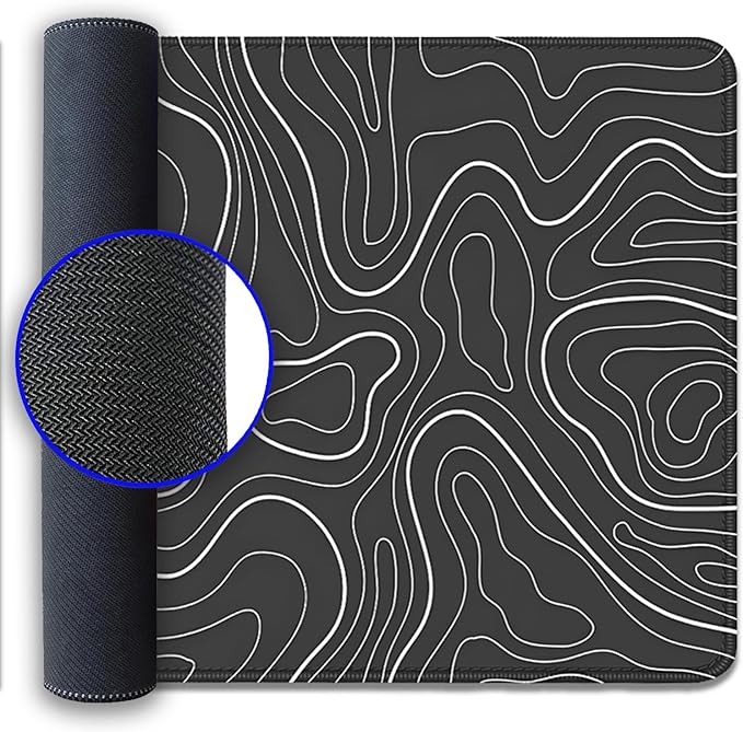Black Topographic Mouse Pad,Gaming Desk Pad with Stitched Edges Non-Slip Rubber Base Extended XL Mousepad Big Desk Mat for Office Home Work(27.5X11.8 Inch)