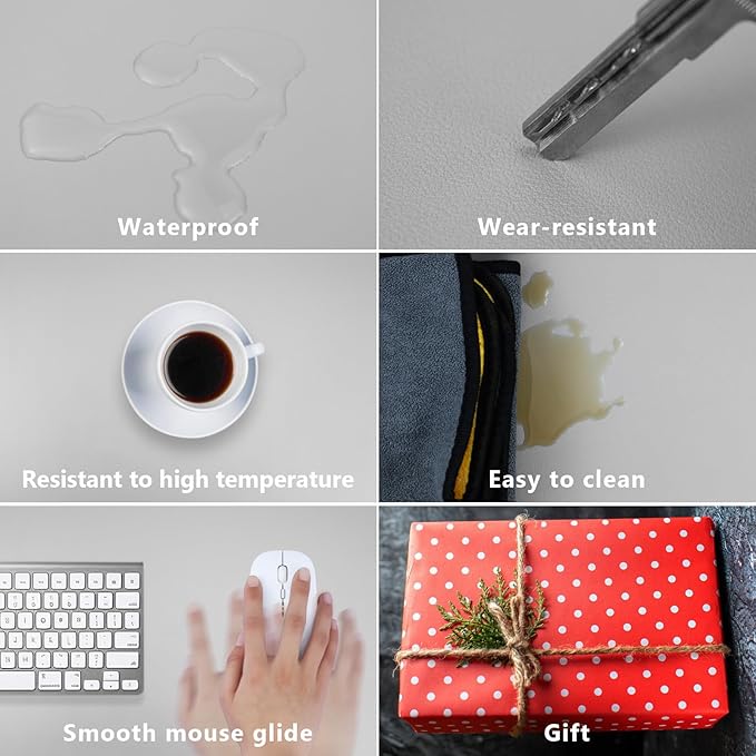 Keyboard Mat Desk Cover Mat Cute Desk Mat Pad Mat 35.4"x17" Laptop Mat for Desktop Computer Desk Pads on Top of Desks Non-Slip PU Leather Large Mouse Pad Office Desk Grey Office Accessories