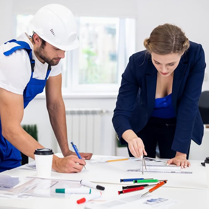 Sabary 10 Pcs Solid Carpenter Pencils with 60 Pcs 2.8mm Refills Long Nosed Deep Hole Mechanical Pencil Marker Construction with Built in Sharpener for Woodworking Drafting Architect Tool