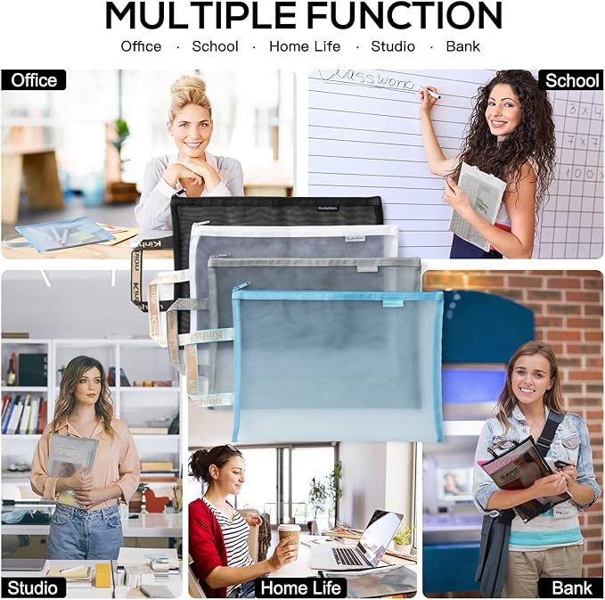 Mesh Zipper Pouch, Lightweight Nylon File Folders, A4 Document Organizer Clearly Visible Mesh Zip Bag, Suitable for School Office Travel Supplies (Single-Layer Mesh)